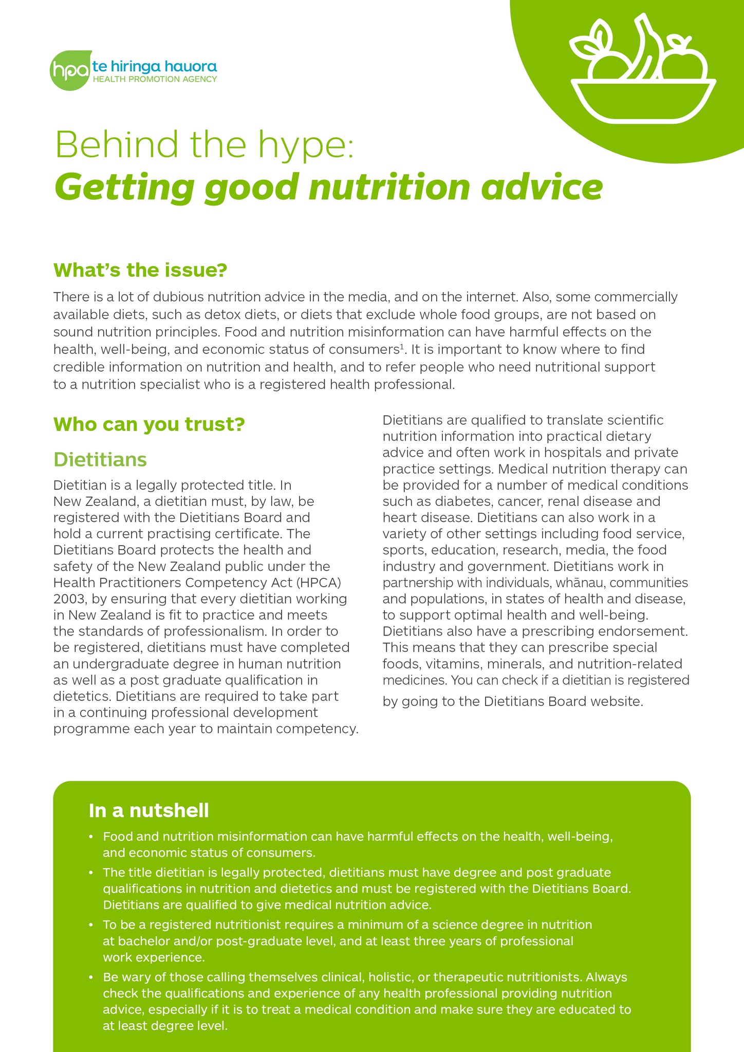 Behind the hype: Getting good nutrition advice - Digital only