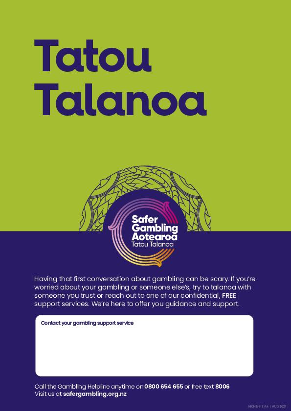 Safer Gambling Aotearoa poster (A3 Size, Tatou Talanoa)